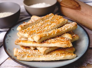 salty sesame bread sticks traditional homemade baked snacks on the table - close up healthy vegan or vegetarian food concept